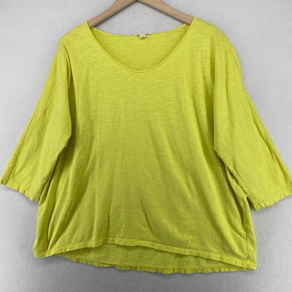 EILEEN FISHER Top XL Slub Organic Cotton Jersey Scoop Neck Dolman Sleeve Yellow - Picture 1 of 14